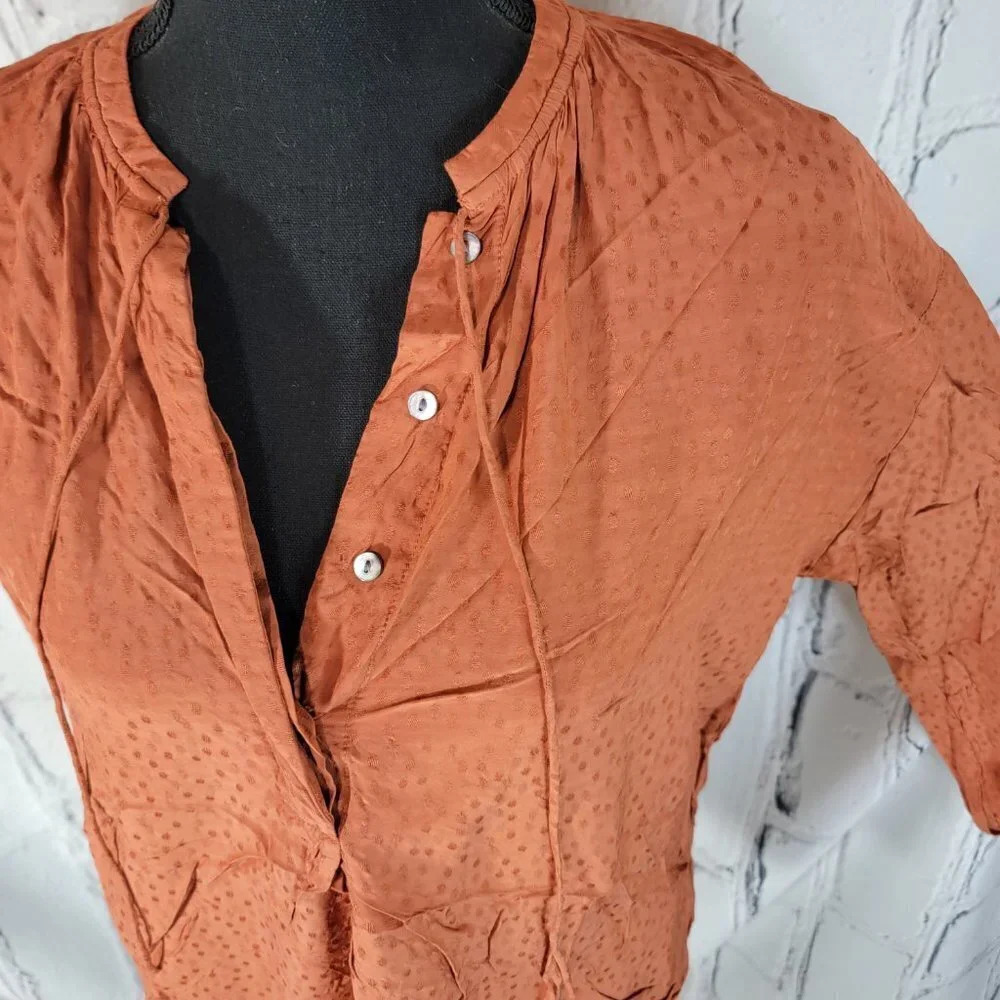 A New Day Boho Peasant Blouse Top V Neck Cottagecore Casual Rust Womens Sm - Picture 3 of 8